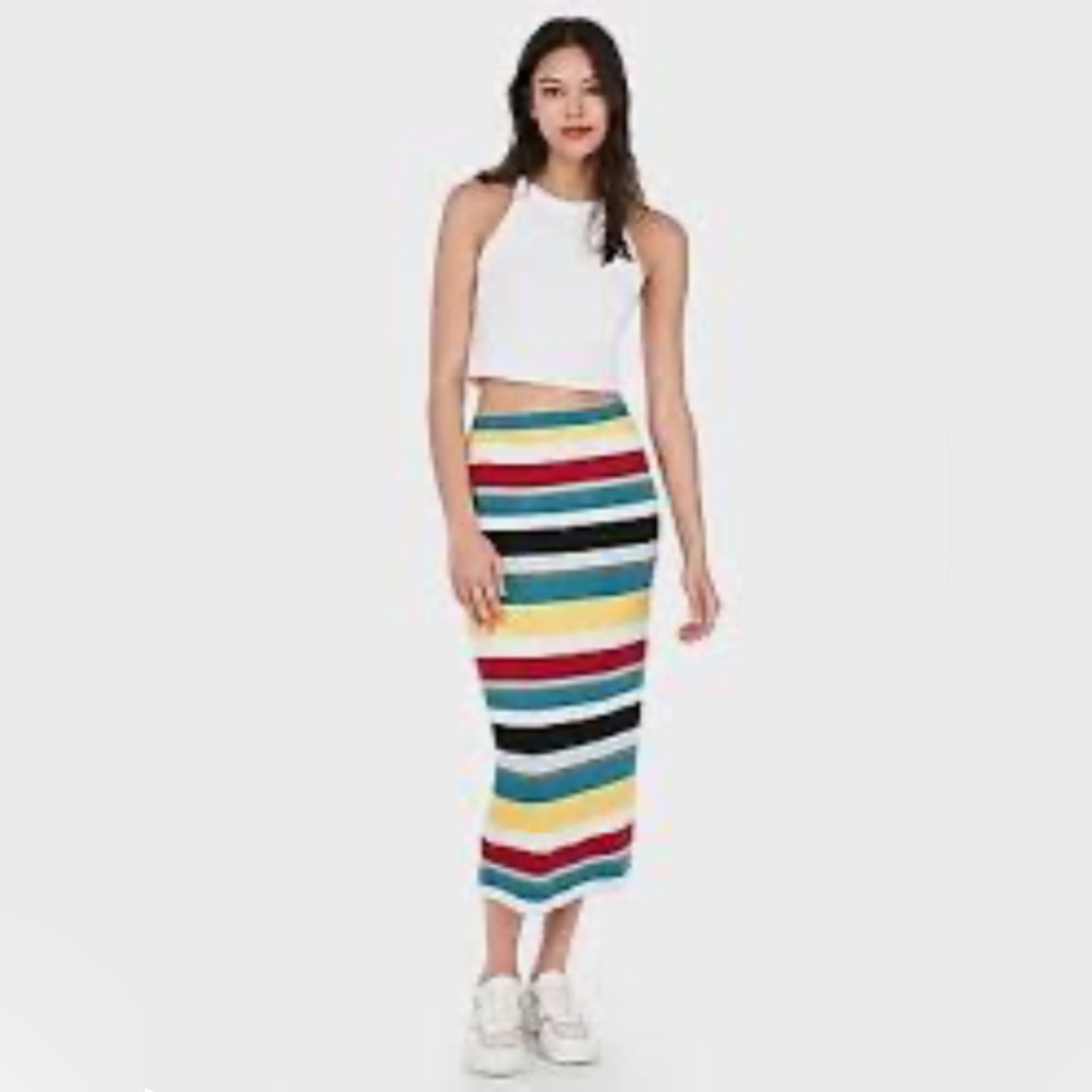 Express Multicolor Striped Midi Skirt